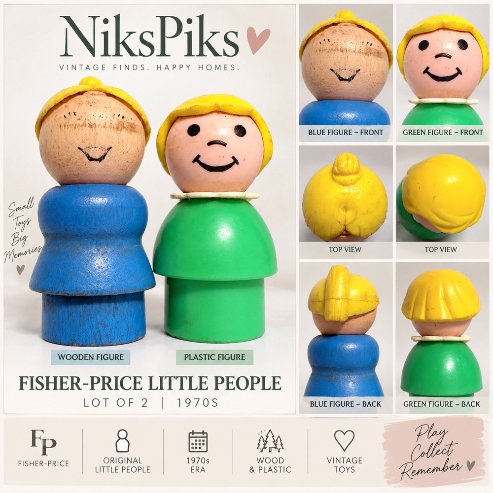 Vintage Fisher Price Little People Lot of 2 1970s Wood & Plastic Figures